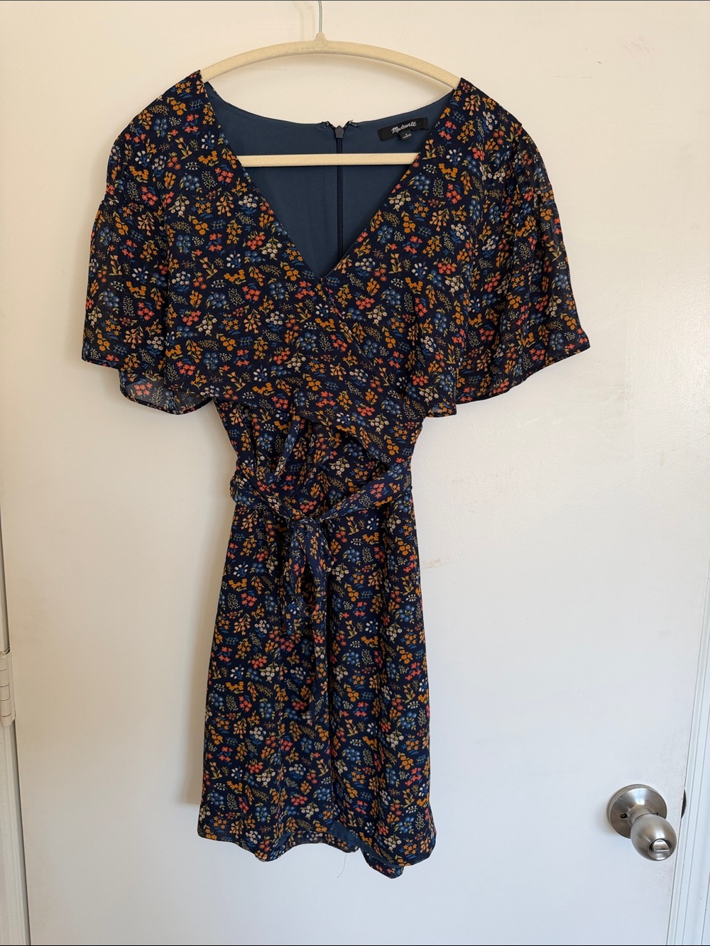 Madewell Floral V-Neck Wrap Mini Dress in Navy 4